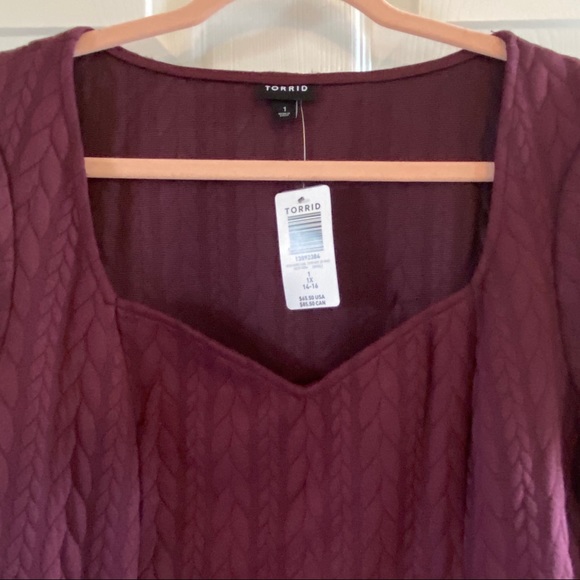 NWT TORRID Burgundy Cable Knit Fluted Dress - Picture 8 of 9